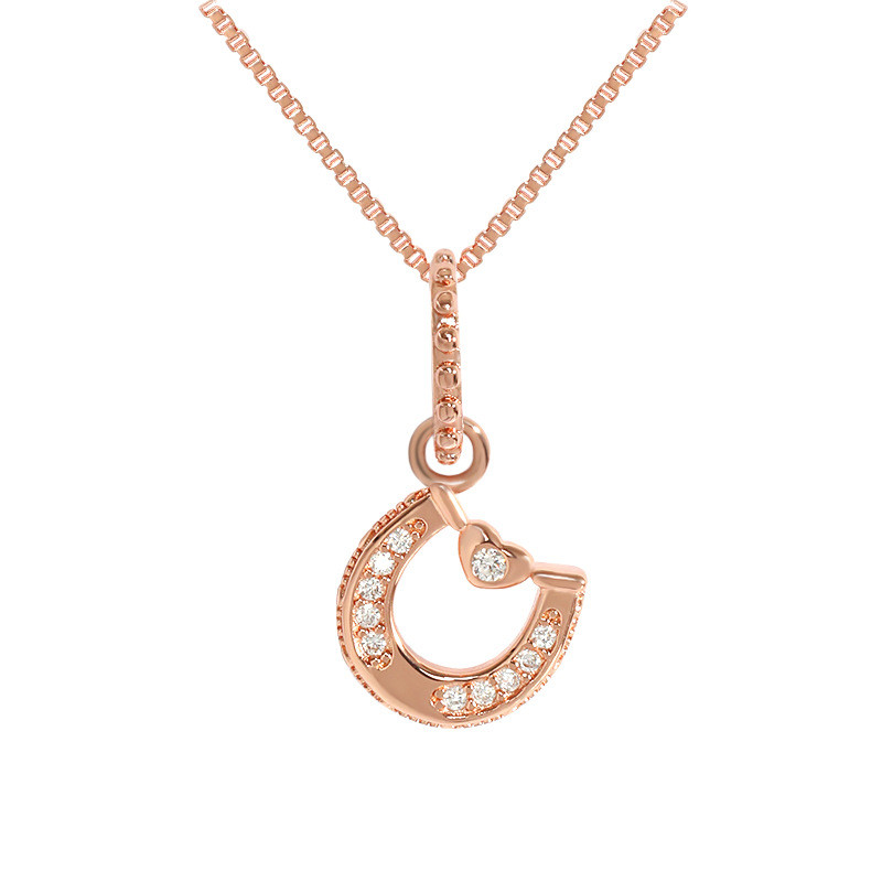 Original Design Heart Pendant Necklace Simple and Elegant Diamond-Encrusted Korean Style Horseshoe U-Shaped English Letter Necklace