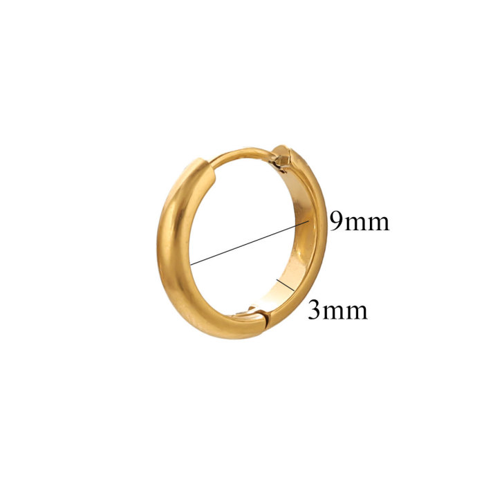 INS European and American Style Circle Smooth Earrings Simple Fashion Stainless Steel 18K Real Gold Hoop Earrings Niche Ear Jewelry Accessories