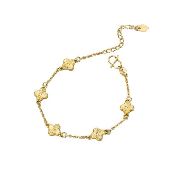 New Chinese Style Gold Brushed Four-Leaf Clover Bracelet for Women, Light Luxury, Niche, Exquisite, Rich Feel, Delicate Layered Jewelry