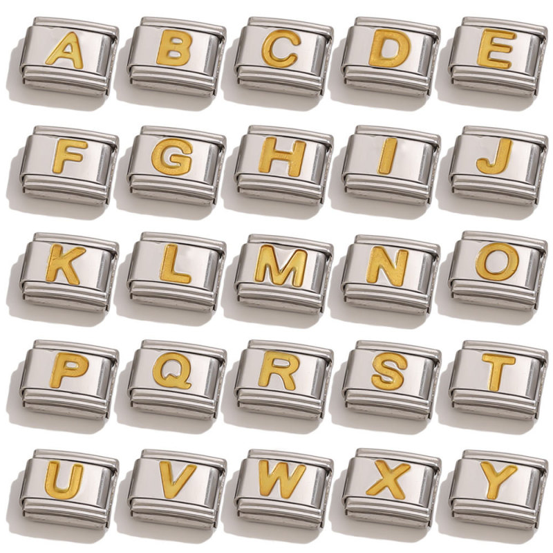 New Titanium Steel Gold-Plated English Letter DIY Italian Module Bracelet Italian Charm Bracelet