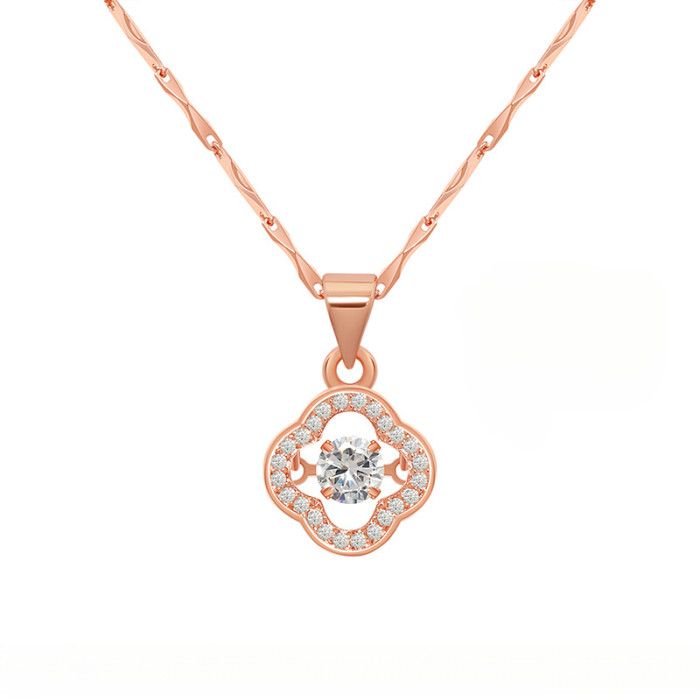 18K Rose Gold Beating Heart Gift for Girlfriend Fortune Turning Beating Pendant Dynamic Lucky Four-Leaf Clover Necklace