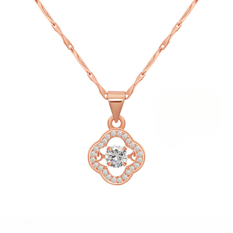 18K Rose Gold Beating Heart Gift for Girlfriend Fortune Turning Beating Pendant Dynamic Lucky Four-Leaf Clover Necklace