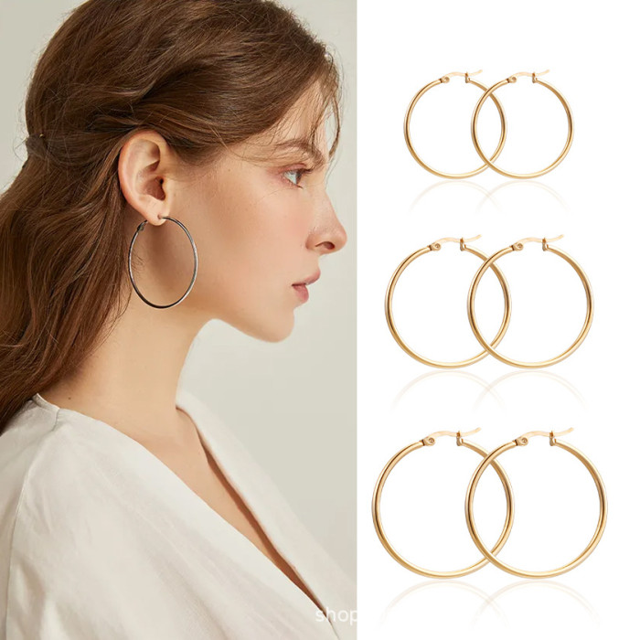 Minimalist 2mm Stainless Steel Large Hoop Earrings Pair of Exaggerated Titanium Steel Rustproof Women's Fashion Big E...