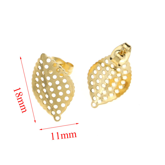 Stainless Steel Earring Accessories Ear Hooks DIY Handmade Leaf Hoop Round Bead Earring Studs Vacuum Gold Plated Earr...