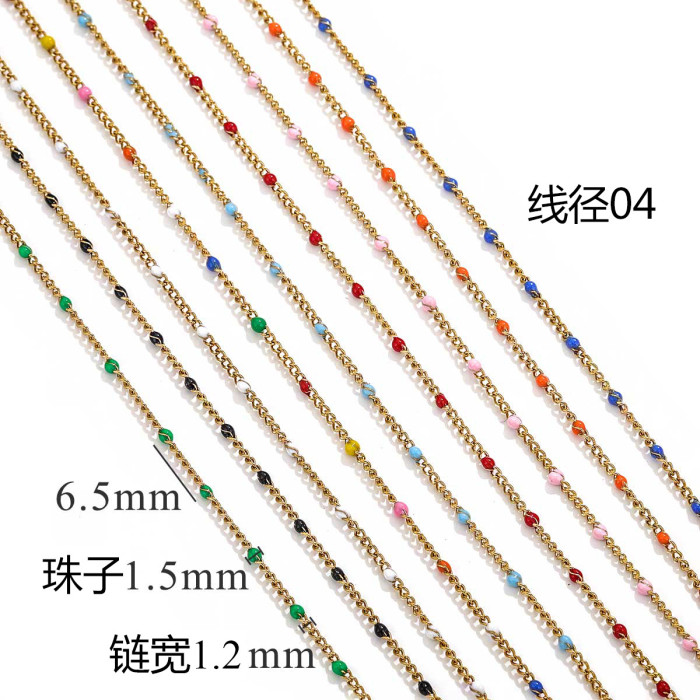 Color-Retaining 18K Gold Enamel Color Drop Glaze Bead Chain DIY Jewelry Collarbone Chain Round Bead Bracelet Hand Rop...