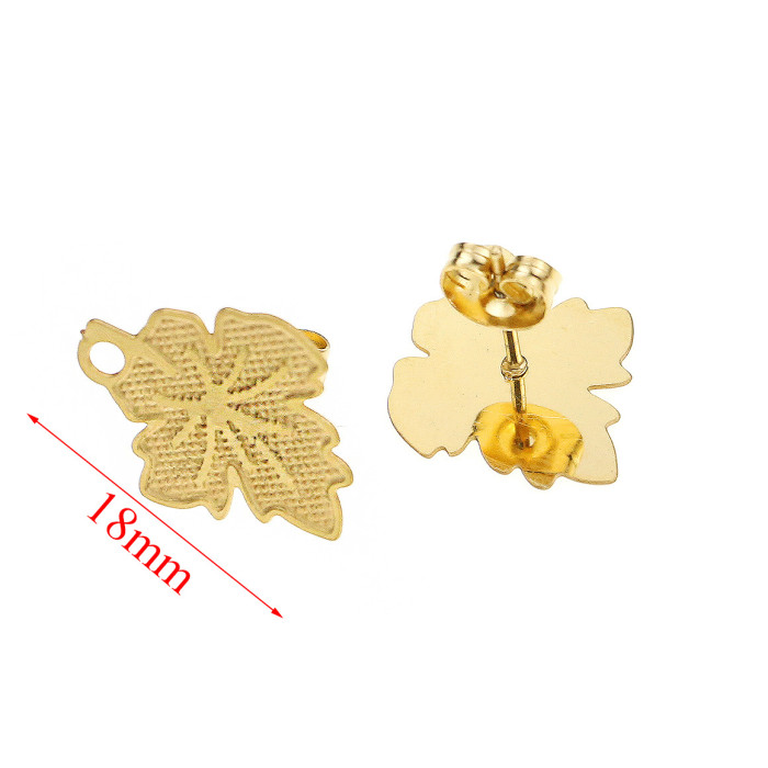 Stainless Steel Earring Accessories Ear Hooks DIY Handmade Leaf Hoop Round Bead Earring Studs Vacuum Gold Plated Earr...