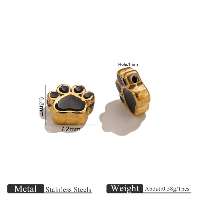 Colorful Oil Drop Animal Paw Print Beads Stainless Steel Cute Cat Paw Dog Paw Loose Beads DIY Bracelet Jewelry Access...