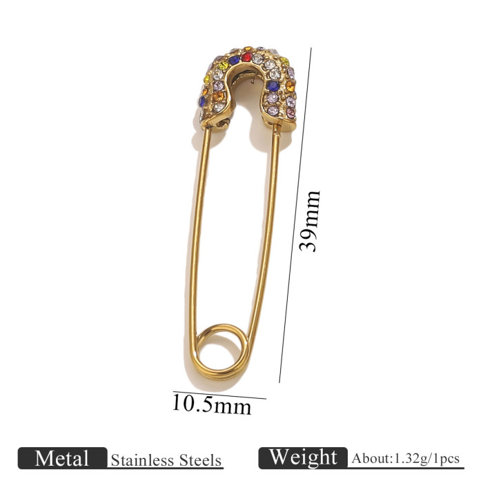Stainless Steel Multicolor Rhinestone Pin-Style Openable European and American Style Metal Brooch Clothing Accessories DIY Jewelry Wholesale