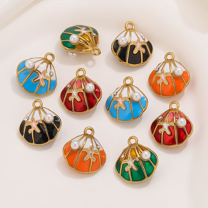 Stainless Steel New Oil-Drip Pearl Shell Pendant DIY Bracelet Jewelry Accessories, Necklaces