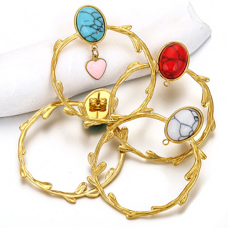 Stainless Steel Pattern Oval Welding Pin Welding Ring Natural Stone Earrings Inner Hanging Earrings Earring Backs DIY Earring Making