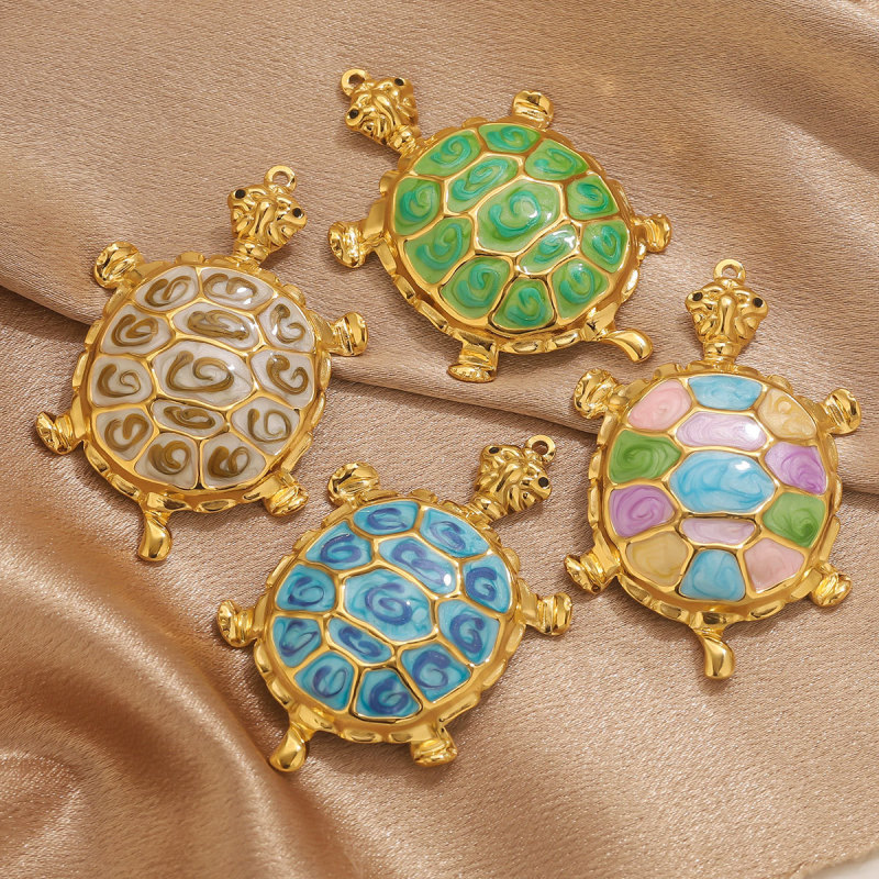 DIY Oil Drop Colorful Sea Turtle Stainless Steel Pendant Cross-Border Jewelry Accessories Ocean Beach Series Necklace Pendant