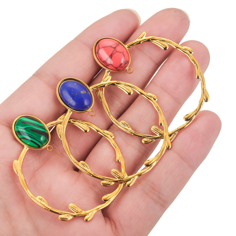 Stainless Steel Pattern Oval Welding Pin Welding Ring Natural Stone Earrings Inner Hanging Earrings Earring Backs DIY Earring Making