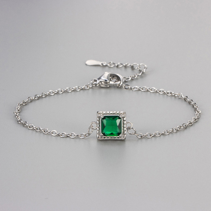 Vintage Emerald Square Diamond Bracelet for Women, Unique Niche Design, Simple and Minimalist Style, New Hand Jewelry for Best Friends