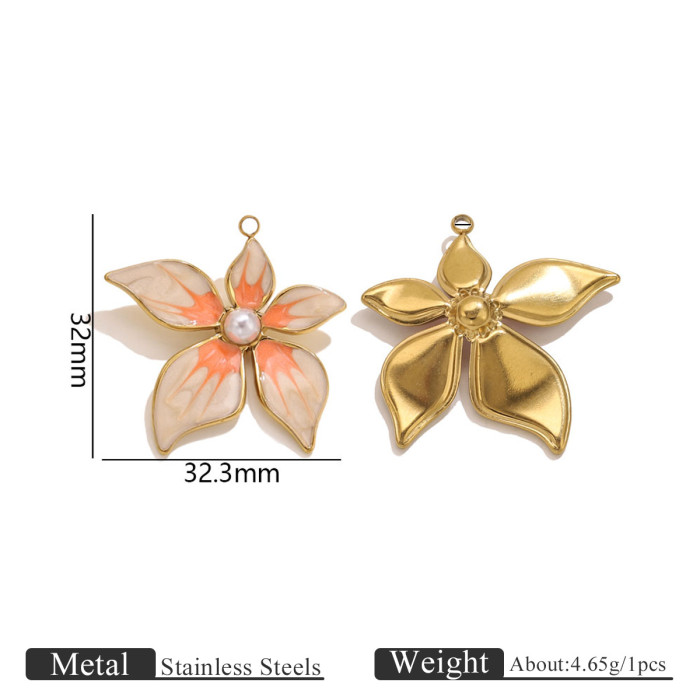 Colorful Oil Drop Flower Pearl Pendant Stainless Steel Edge Petal Hanging DIY Bracelet Necklace Earring Jewelry Accessories