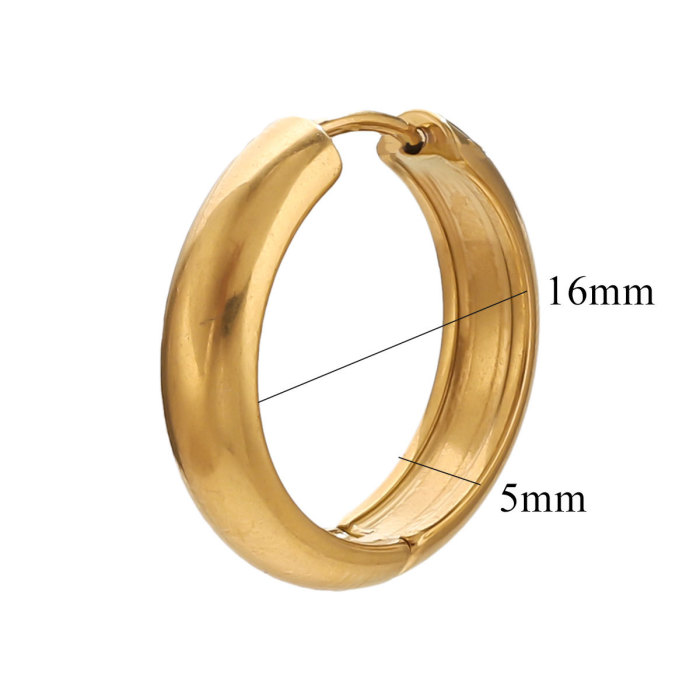 INS European and American Style Circle Smooth Earrings Simple Fashion Stainless Steel 18K Real Gold Hoop Earrings Niche Ear Jewelry Accessories