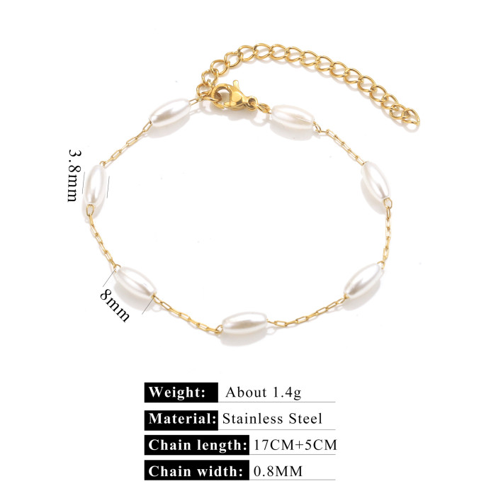 European and American INS Style Stainless Steel Pearl Necklace Bracelet for Women, Light Luxury Niche Versatile DIY Jewelry Accessories Wholesale