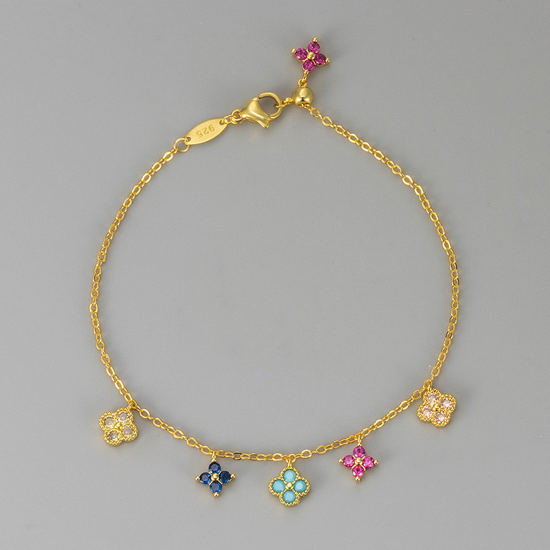 New Multicolor Four-Leaf Clover Bracelet Niche Design French Light Luxury Women Versatile Stackable Bracelet Jewelry