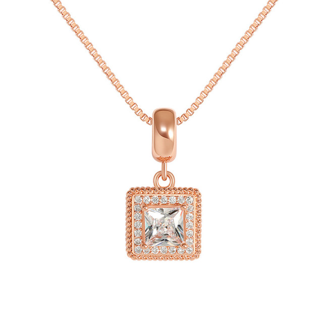 Zirconia Square Pendant Necklace Original Design Fashionable Simple High-end Feel Gemstone Sugar Cube Necklace