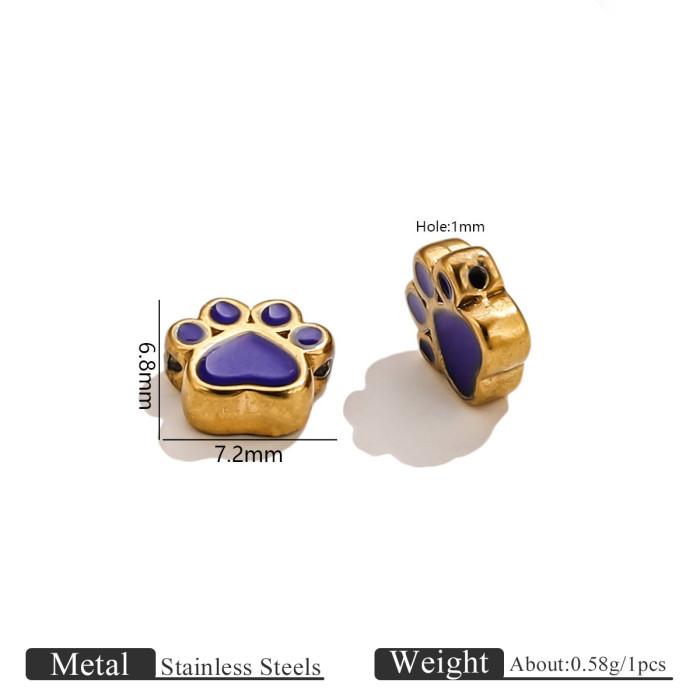 Colorful Oil Drop Animal Paw Print Beads Stainless Steel Cute Cat Paw Dog Paw Loose Beads DIY Bracelet Jewelry Access...