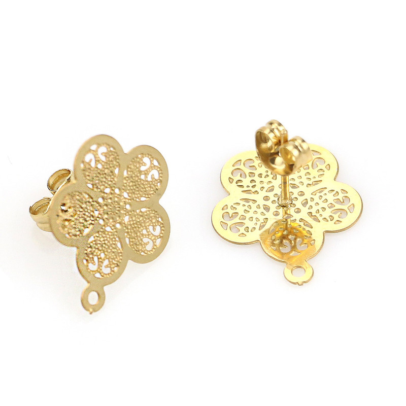 304 Stainless Steel Gold Vintage Flower Pattern Earring Accessories DIY Handmade Wholesale Earring Jewelry