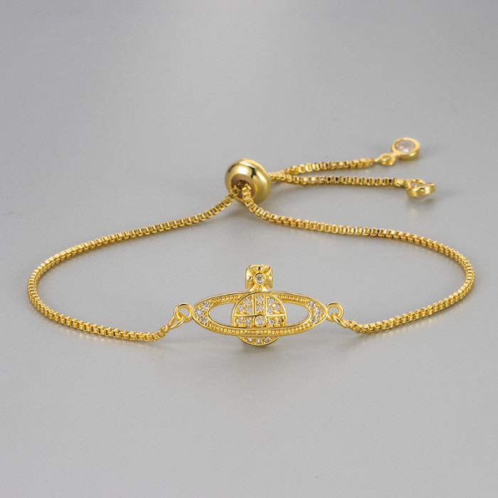2024 New Micro Inlaid Full Diamond Saturn Planet Bracelet Shiny High-end Chain Simple Personality Women's Fashion European and American Style