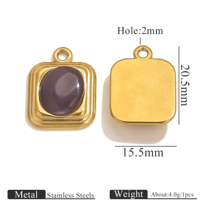 Stainless Steel Rectangle Pendant Oval Cat's Eye Stone Square Pendant DIY Jewelry Accessories Wholesale