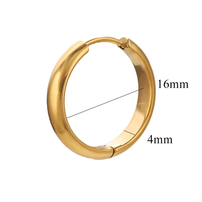 INS European and American Style Circle Smooth Earrings Simple Fashion Stainless Steel 18K Real Gold Hoop Earrings Niche Ear Jewelry Accessories