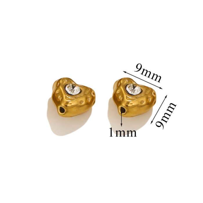 Stainless Steel Crystal Zircon Hollow Heart Peach Heart Beads Bracelet Beads Heart-shaped DIY Jewelry Accessories