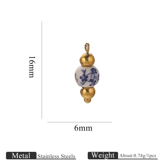 DIY Creative Ceramic Pendant Blue and White Porcelain Stainless Steel Handmade Curved Needle Earrings Hanging Jewelry...