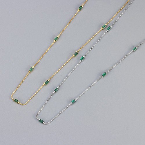 Cross-Border Fashion Simple Thin Chain Emerald Zircon Necklace Light Luxury Collarbone Chain High-End European and American Style Choker