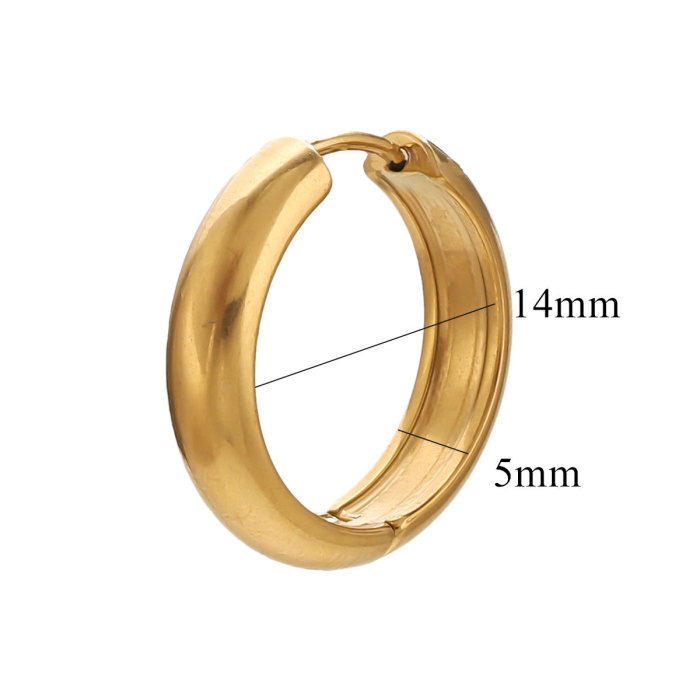 INS European and American Style Circle Smooth Earrings Simple Fashion Stainless Steel 18K Real Gold Hoop Earrings Niche Ear Jewelry Accessories