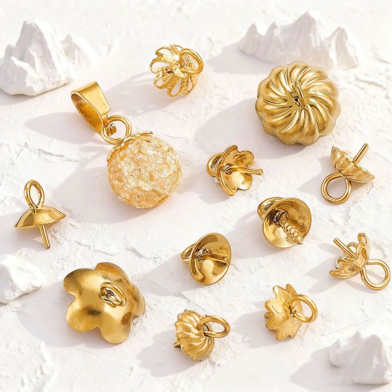 Stainless Steel Bead Cap Lotus Pistil Wrapped Pearl Pendant DIY Jewelry Accessories Bracelet Necklace Pendant Braided Rope Wholesale