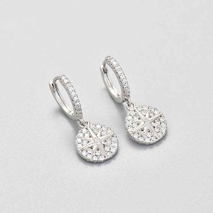 Lucky Compass Fully Stone-Set Exquisite Small Earrings for Women High-end Zircon Eight-pointed Star Stud Earrings Niche...