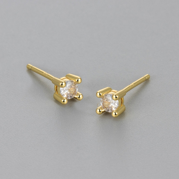 Zirconia Square Stud Earrings Simple Fashion Versatile Daily Commute Single Stone Earrings for Women