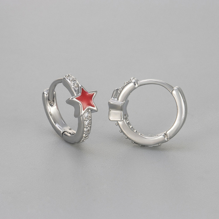 Colorful Glaze Zircon Five-Pointed Star Earrings for Women, Versatile and Stylish, Exquisite Ear Clips with a Sense o...