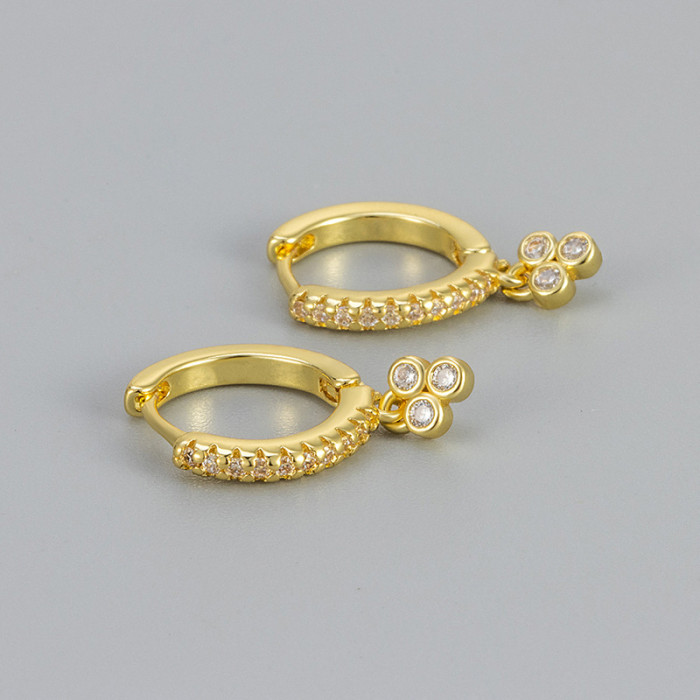 Zircon Earrings Three Round Stone Earrings Women's Daily Commuting Versatile Design Niche Jewelry