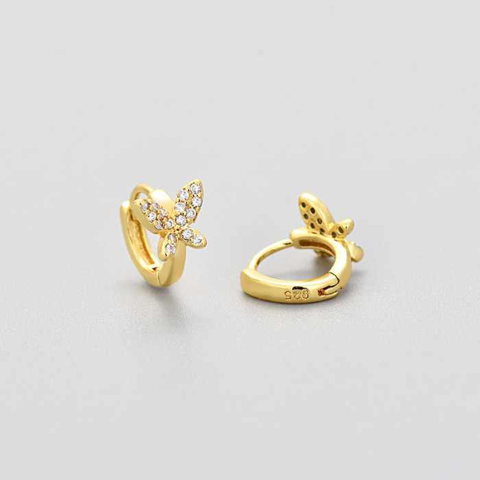 Exquisite Small Butterfly Earrings Simple Elegant Design Sense Hoop Earrings with Stone-Inlaid 2024 New Hot-Sellin...