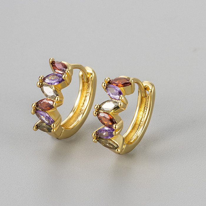 European and American Cross-Border Personality Hoop Earrings Exaggerated Earrings for Women Elegant Colorful Zircon Niche Earrings Autumn High-End Feel