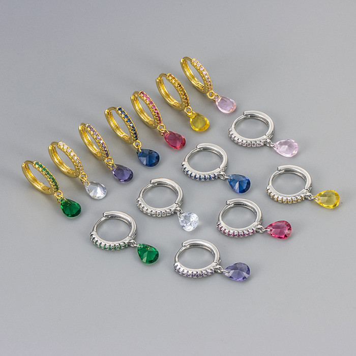 European and American Hot-Selling Light Luxury Water Drop Zircon Earrings Ear Clips Fashion Versatile Earrings Simple Niche Design Sense Ear Jewelry