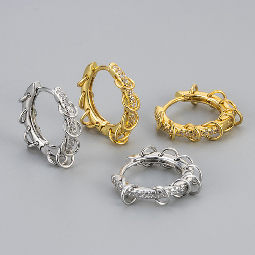 2024 New French Style Light Luxury Inlaid Diamond Small Earrings Original Design Geometric Hoop Gold Multi-Hoop