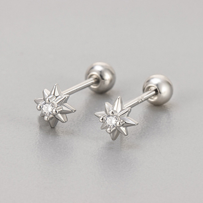 2024 New Eight-Pointed Star Screw Earrings with Rhinestones for Women