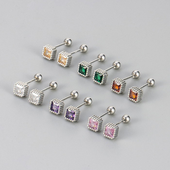European and American Cross-Border Colorful Zircon Earrings Spiral Twist Buckle Ear Piercing Sleep-Free Earrings for Women 2024 New Hot Style