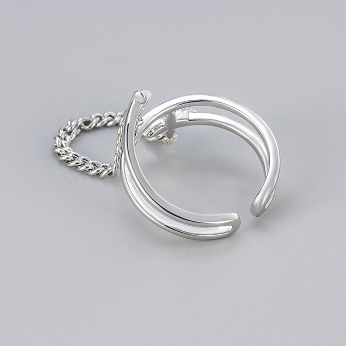 Unique Sparkling Stone Chain Meteor Double Layer Ring for Women, Niche Design Sense Ring, High-end Light Luxury Ope...