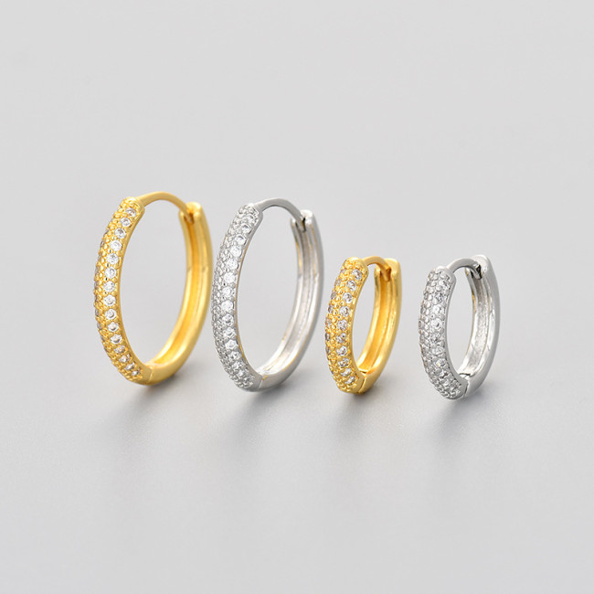 Exquisite Micro Inlaid Circle Earrings 2024 New Trend Niche Design Sense Simple Ear Clips Light Luxury High-end Earrings