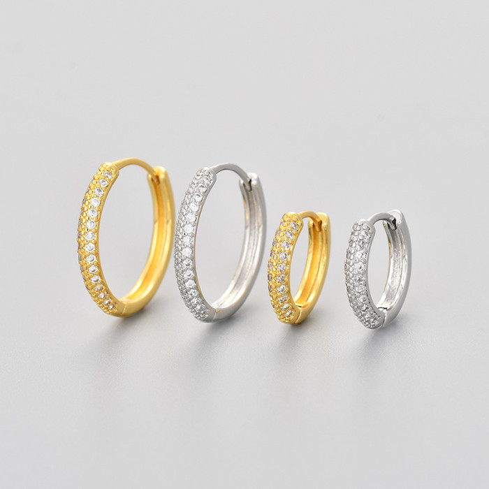 Exquisite Micro Inlaid Circle Earrings 2024 New Trend Niche Design Sense Simple Ear Clips Light Luxury High-end Earrings