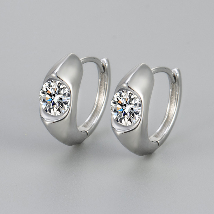 French Retro Smooth Circle Inlaid Zircon Earrings Simple Versatile Daily Exquisite Female Principal Ear Jewelry