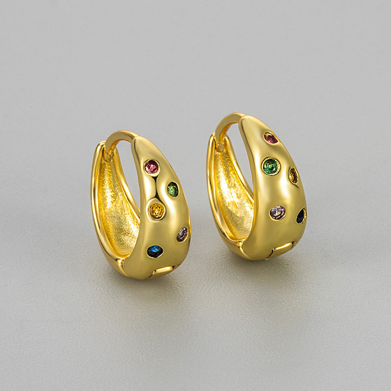 New Micro Pave Colored Diamond Water Drop Earrings Suitable for Small Earlobes Vintage Exquisite Stud Earrings Versatile Daily Wear