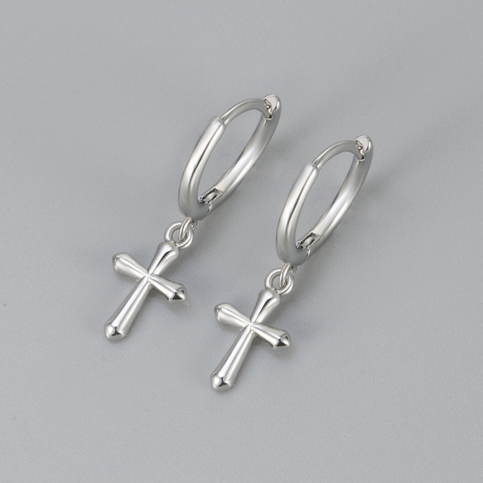 Fashion Glossy Minimalist Bare Cross Earrings Versatile Daily Small Hoop Earrings Ear Clips Ear Studs for Women