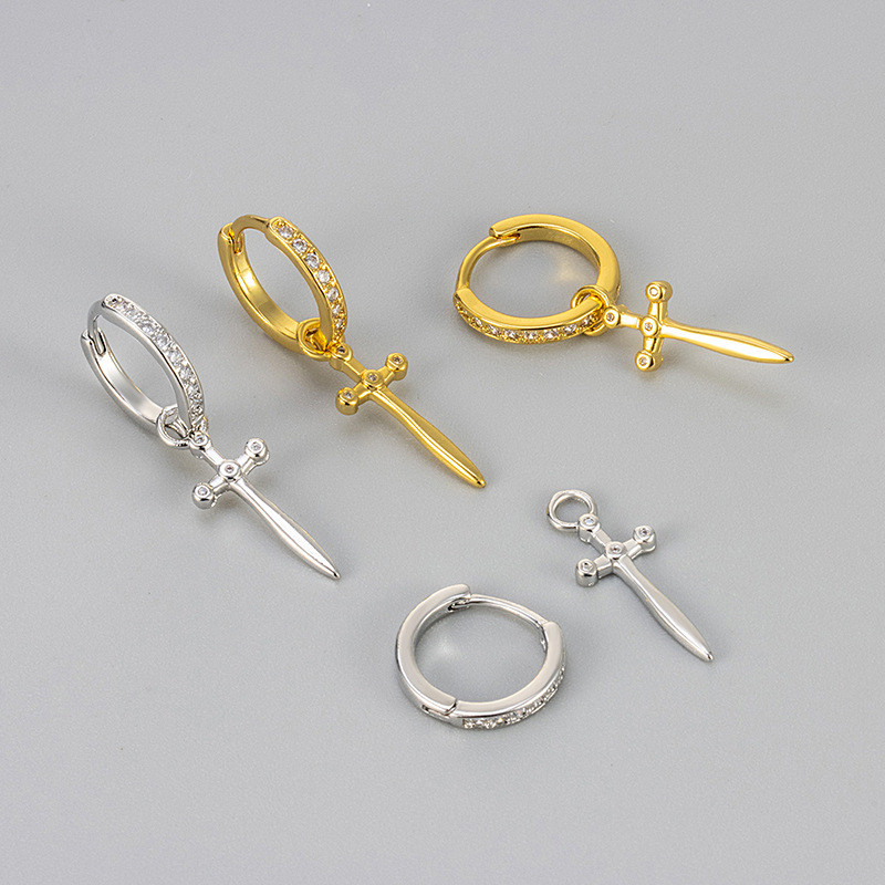 2024 New European and American Cross-Border Daily Cool Unisex Cross Earrings Hoop Earrings with Diamonds