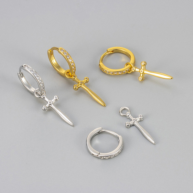 2024 New European and American Cross-Border Daily Cool Unisex Cross Earrings Hoop Earrings with Diamonds